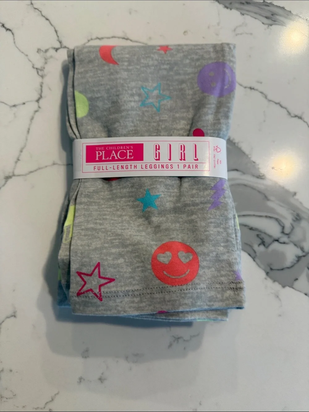 NEW! Grey Full-length XXL Leggings with Neon Emoji & Star Prints